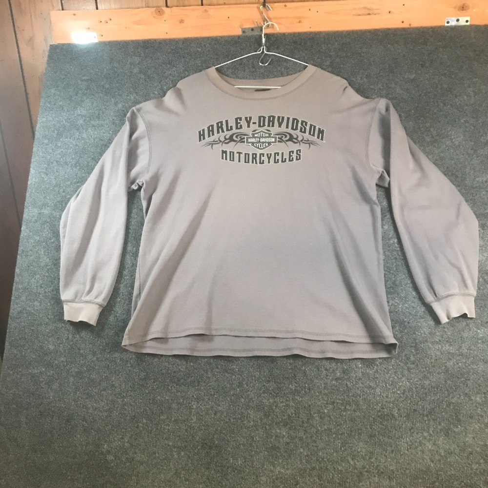 Harley Davidson Thermal Shirt Mens XL Gray Good Livermore CA Graphic Waffle Knit